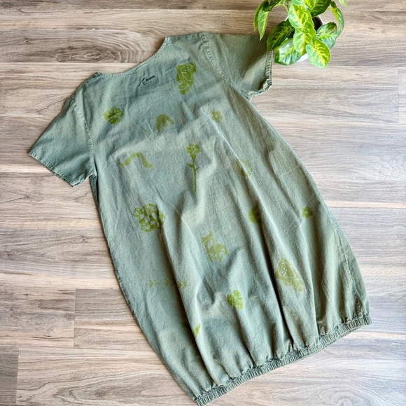Hand-Painted Olive Green Short Sleeve Pocket Dress Unique Artwear (Fits M/L) - Picture 11 of 11